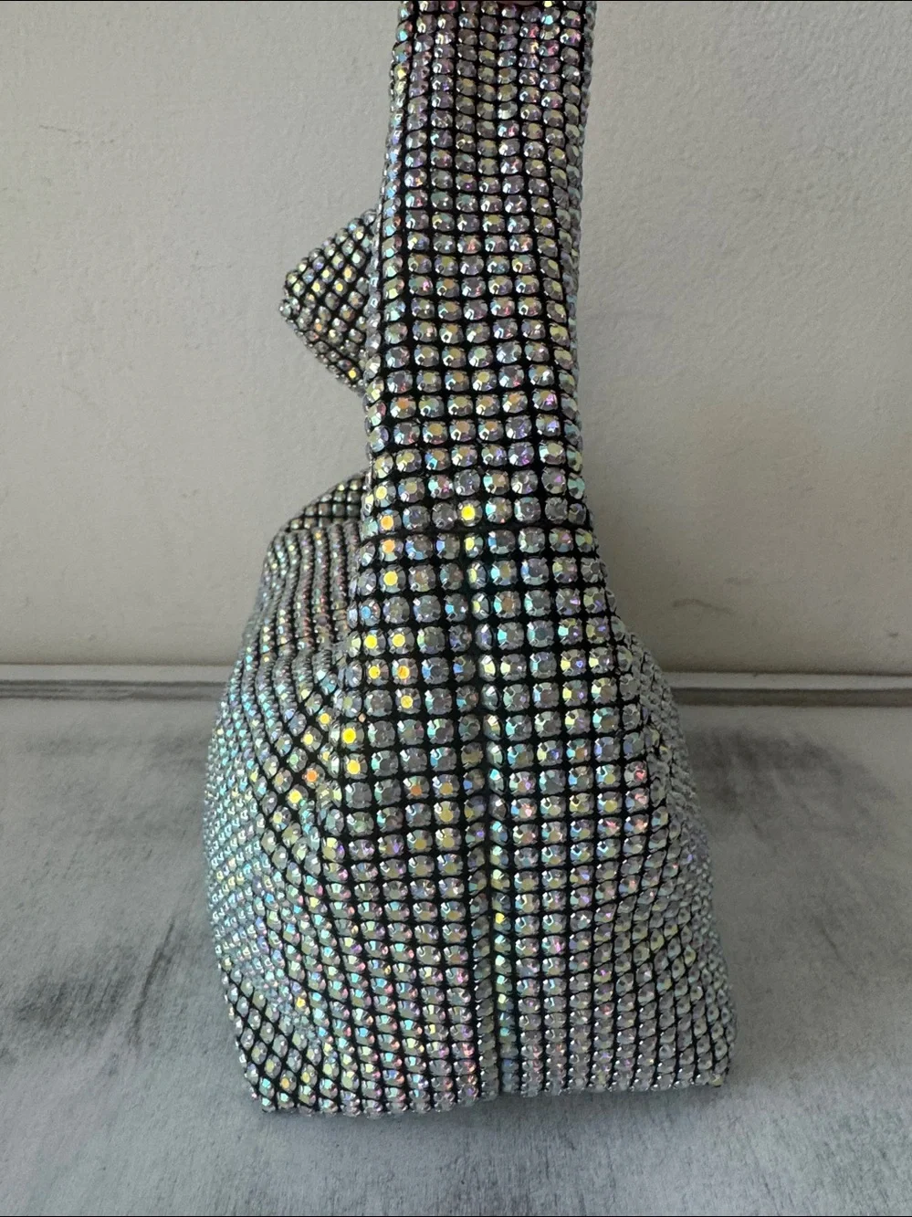 Madison West Knotted Aurora Boraelis Rhinestone Dumpling Evening Handbag